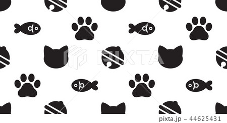 cat seamless pattern vector paw footprint fish 44625431