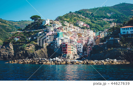 Scenic view of colorful village Riomaggiore. Scenic view of colorful village Riomaggiore. 44627639