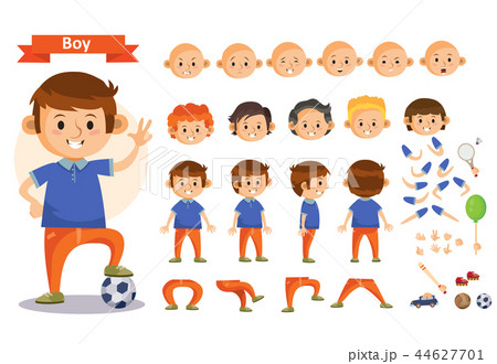 Boy playing sports and toys cartoon kid character constructor isolated body parts icons Boy playing sports and toys cartoon kid character constructor isolated body parts icons 44627701