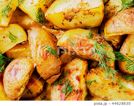 Close up view of backed potatoes pattern Close up view of backed potatoes pattern 44628630