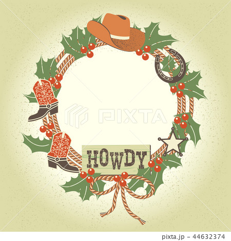 Western christmas wreath with cowboy decoration 44632374
