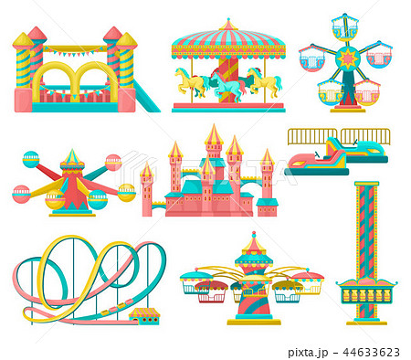 Amusement Park Design Elements Set Merry Go のイラスト素材