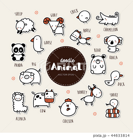Collection of hand draw Animal icon doodle style. 44633814