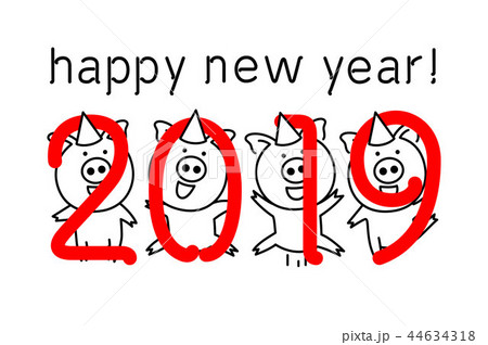 Cute funny pink pig. Happy New Year. Chinese  44634318
