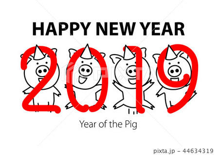 vector black line drawing four pigs dancing 2019 44634319