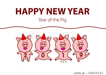 vector black line drawing pigs happy new year 2019 44634331