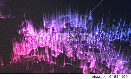 glowing city and human population density areas with rising lines from them. view of europa. 3d 44634490