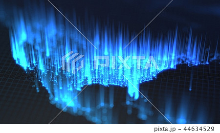 glowing city and human population density areas with rising lines from them. view of america. 3d 44634529