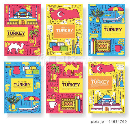 Country Turkey vector brochure cards thin line set. travel template of flyear, magazines, posters Country Turkey vector brochure cards thin line set. travel template of flyear, magazines, posters 44634769