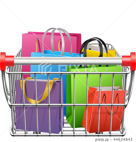 Vector Supermarket Cart with Shopping Bags Vector Supermarket Cart with Shopping Bags 44634843