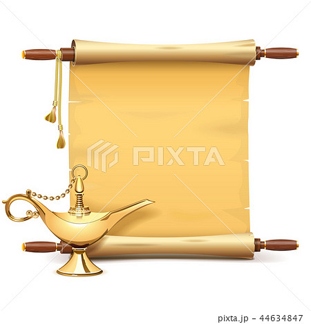 Vector Paper Scroll with Magic Lamp Vector Paper Scroll with Magic Lamp 44634847