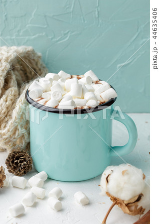 Mug of cocoa with marshmallows and winter decor 44635406