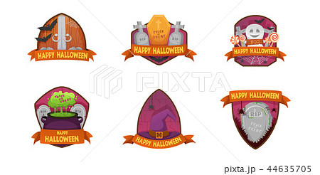 Set of cartoon style Happy Halloween labels 44635705