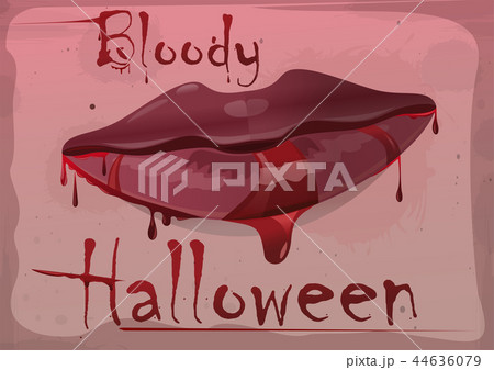 Red feminine lips in blood. Bloody Halloween 44636079