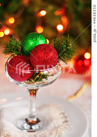 festive table decorated with Christmas balls and 44636350