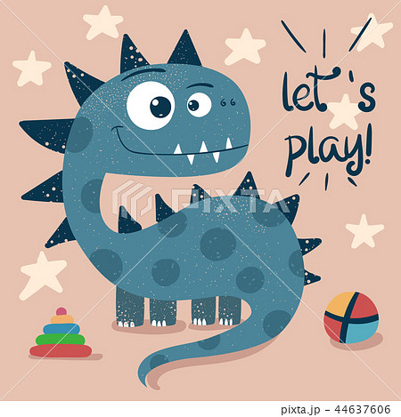Little princess, cute dino - funny illustration. Little princess, cute dino - funny illustration. 44637606