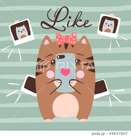 Cute cat makes selfie. Funny illustration.  44637607
