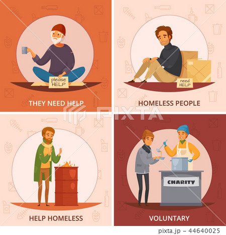 Cartoon Homeless People Icon Set 44640025