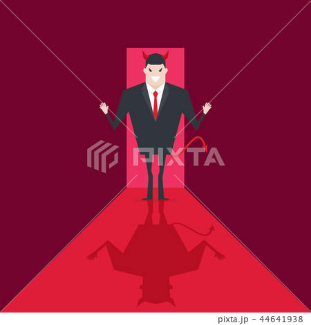 Devil businessman walk into the office. Devil businessman walk into the office. 44641938