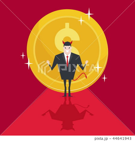 Devil businessmen succeed with large gold coin. 44641943