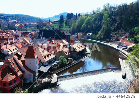 Czech krumlov landscape / travel tourism in the czech republic, panoramic view of the Czech city of Krumlov 44642978