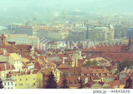 Prague view / panoramic landscape of the czech republic, Prague view with red roofs of houses from above, landscape in the European capital 44643039