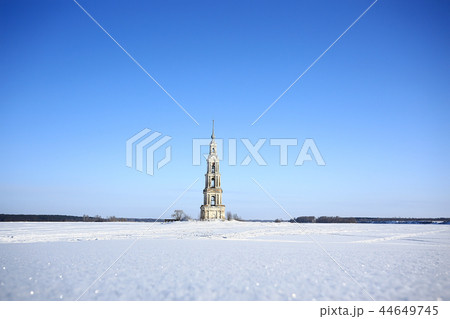Kalyazin church / panoramic view Orthodox church on the island, russian landscape 44649745