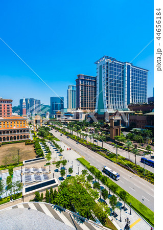 China, Macau - September 11 2018 - Beautiful luxury exterior architecture building of hotel resort in macau city skyline China, Macau - September 11 2018 - Beautiful luxury exterior architecture building of hotel resort in macau city skyline 44656184