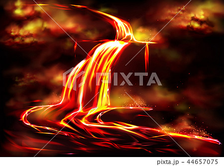 Hot Magma Flow Caused By Volcanic Activity Vectorのイラスト素材