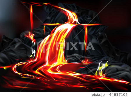 Hot lava flow during volcanic activity vector Hot lava flow during volcanic activity vector 44657105