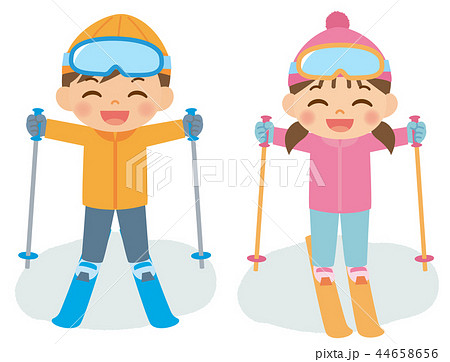 スキーをする子供のイラスト素材 44658656 Pixta