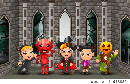 Cartoon happy kids on the halloween day 44658885