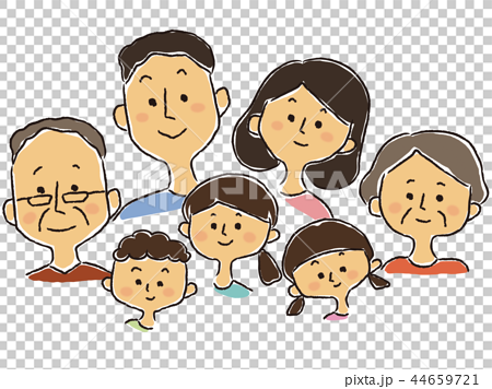 插图素材: 7口之家(老夫妻,年轻夫妇,3个孩子)