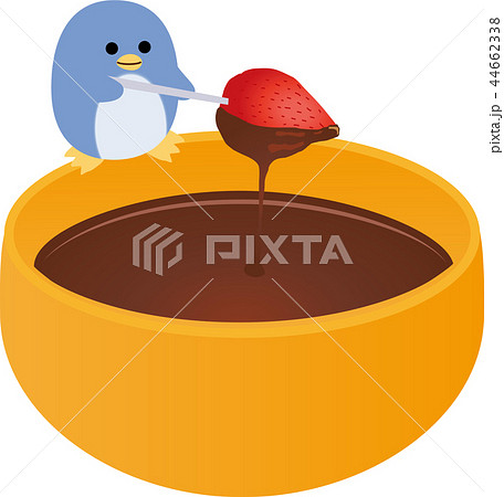 チョコレートフォンデュとペンギンのイラスト素材