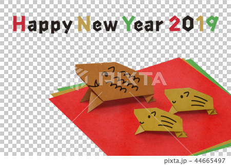 Origami boar boar parent and child [New Year's card material] 44665497