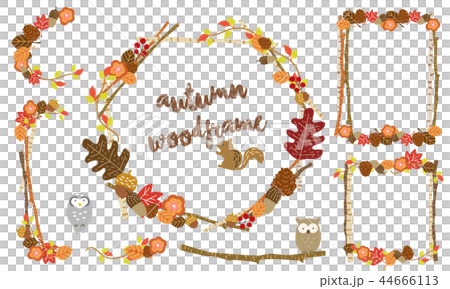 秋 落葉 おしゃれなフレームセットのイラスト素材 44666113 Pixta