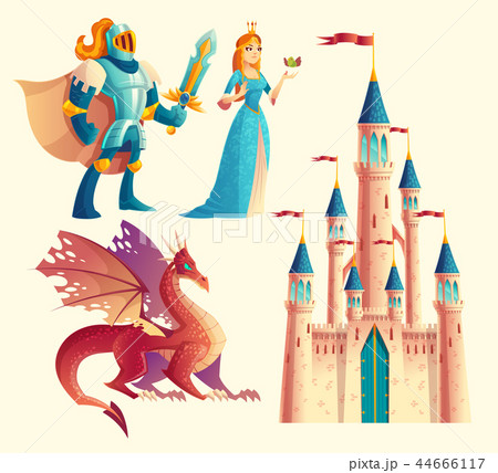 Fantasy Set Knight Princess Dragon Castleのイラスト素材 Fantasy Set Knight Princess Dragon Castleのイラスト素材
