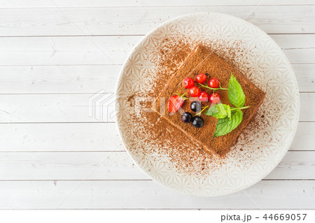 Delicious Tiramisu cake with coffee beans mint 44669057