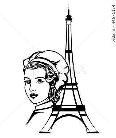 female chef in paris - black vector portrait 44671124