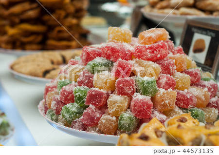 closeup of Moroccan cakes stack in the market 44673135