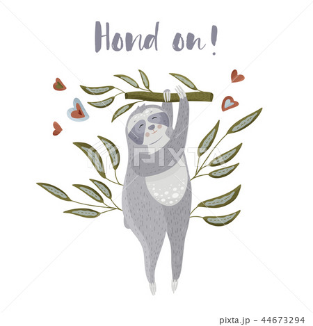 Cute cartoon sloth holding on a branch. Cute cartoon sloth holding on a branch. 44673294