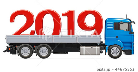 Truck with 2019, New Year concept. 3D rendering Truck with 2019, New Year concept. 3D rendering 44675553