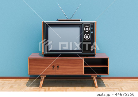 Retro TV set on the stand in room Retro TV set on the stand in room 44675556