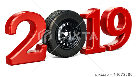 2019 auto concept with car wheel, 3D rendering 2019 auto concept with car wheel, 3D rendering 44675586