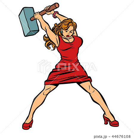 woman blacksmith in dress, big hammer in hand woman blacksmith in dress, big hammer in hand 44676108