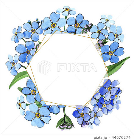 Watercolor blue forget-me-not flower. Floral botanical flower. Frame border ornament square. 44676274
