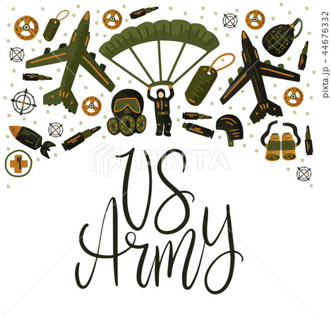 Military and army flat hand drawn card.  44676332