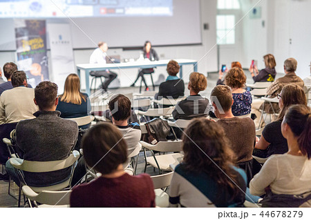 Media interview and round table discussion at popular scientific conference. 44678279