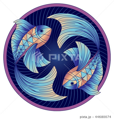 Pisces zodiac sign, horoscope symbol blue, vector 44680074