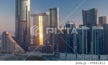 Buildings on Al Reem island in Abu Dhabi timelapse from above. Buildings on Al Reem island in Abu Dhabi timelapse from above. 44681812